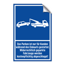 Das Parken ist nur für Kunden während des Einkaufs gestattet. Widerrechtlich geparkte Fahrzeuge werden kostenpflichtig abgeschleppt!