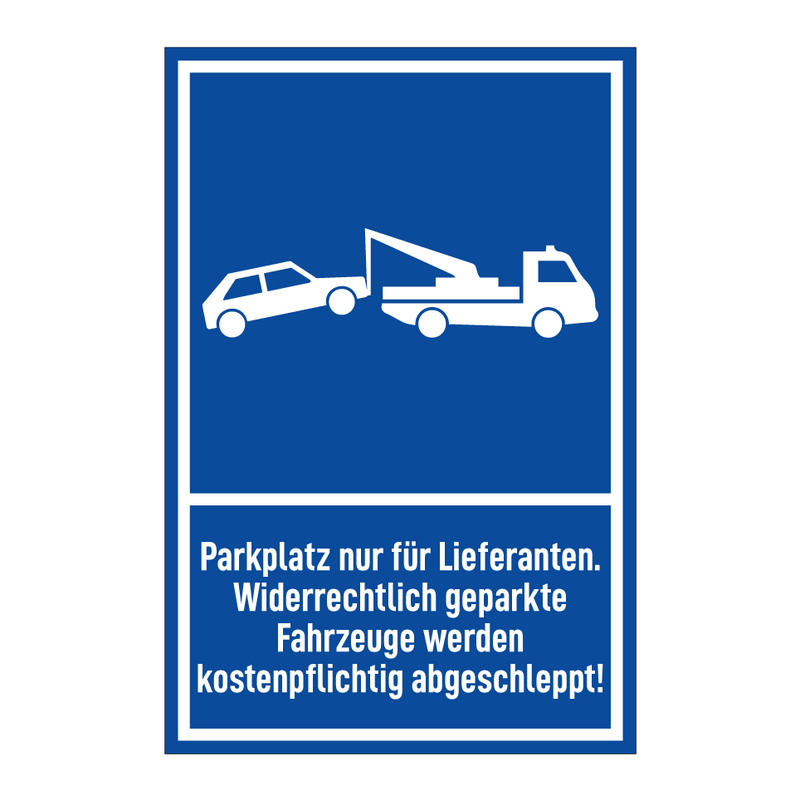 Parkplatz nur für Lieferanten. Widerrechtlich geparkte Fahrzeuge werden kostenpflichtig abgeschleppt!
