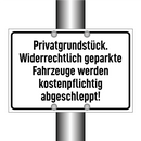 Privatgrundstück. Widerrechtlich geparkte Fahrzeuge werden kostenpflichtig abgeschleppt!