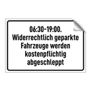 06:30-19:00. Widerrechtlich geparkte Fahrzeuge werden kostenpflichtig abgeschleppt