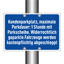 Kundenparkplatz, maximale Parkdauer: 1 Stunde mit Parkscheibe. Widerrechtlich geparkte Fahrzeuge werden kostenpflichtig abgeschleppt