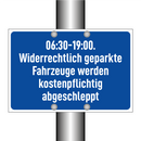 06:30-19:00. Widerrechtlich geparkte Fahrzeuge werden kostenpflichtig abgeschleppt