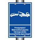 Privatparkplatz! Widerrechtlich geparkte Fahrzeuge werden kostenpflichtig abgeschleppt!