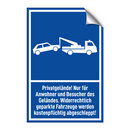 Privatgelände! Nur für Anwohner und Besucher des Geländes. Widerrechtlich geparkte Fahrzeuge werden kostenpflichtig abgeschleppt!