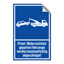 Privat. Widerrechtlich geparkte Fahrzeuge werden kostenpflichtig abgeschleppt!