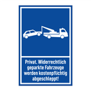 Privat. Widerrechtlich geparkte Fahrzeuge werden kostenpflichtig abgeschleppt!