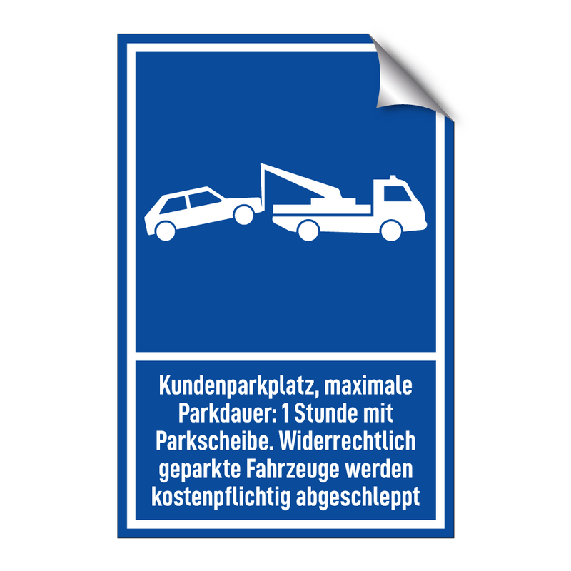 Kundenparkplatz, maximale Parkdauer: 1 Stunde mit Parkscheibe. Widerrechtlich geparkte Fahrzeuge werden kostenpflichtig abgeschleppt