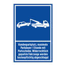 Kundenparkplatz, maximale Parkdauer: 1 Stunde mit Parkscheibe. Widerrechtlich geparkte Fahrzeuge werden kostenpflichtig abgeschleppt