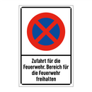 Zufahrt für die Feuerwehr. Bereich für die Feuerwehr freihalten