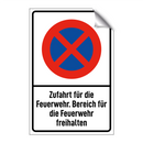 Zufahrt für die Feuerwehr. Bereich für die Feuerwehr freihalten