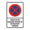 Zufahrt für die Feuerwehr. Bereich für die Feuerwehr freihalten