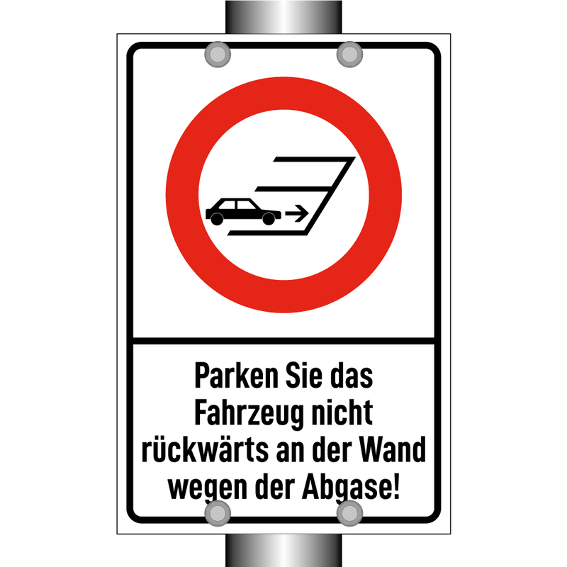 Parken Sie das Fahrzeug nicht rückwärts an der Wand wegen der Abgase!