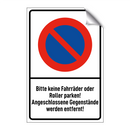 Bitte keine Fahrräder oder Roller parken! Angeschlossene Gegenstände werden entfernt!