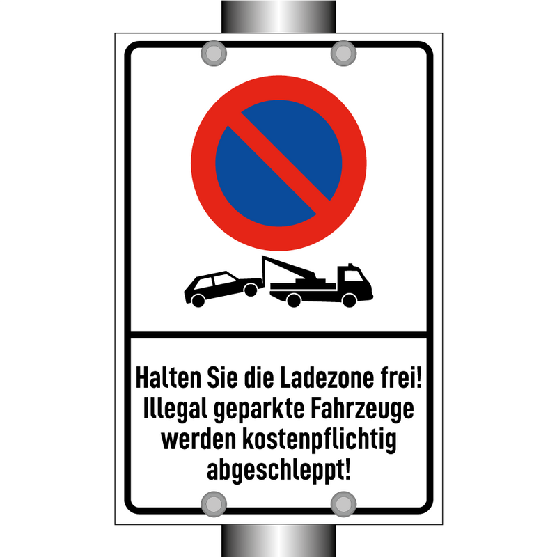 Halten Sie die Ladezone frei! Illegal geparkte Fahrzeuge werden kostenpflichtig abgeschleppt!