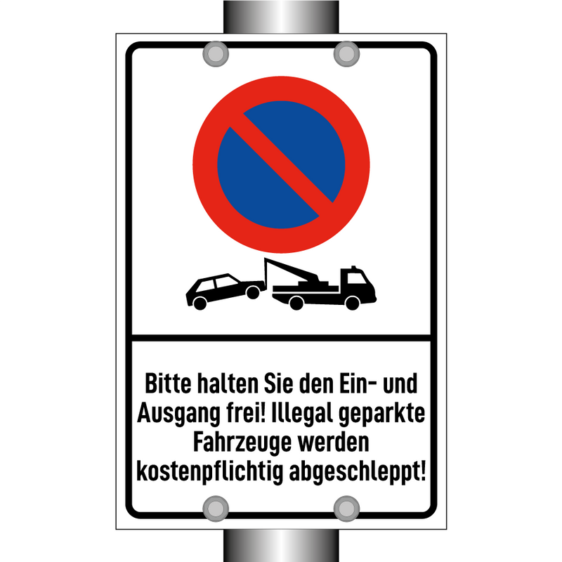 Bitte halten Sie den Ein- und Ausgang frei! Illegal geparkte Fahrzeuge werden kostenpflichtig abgeschleppt!
