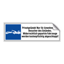 Privatgelände! Nur für Anwohner und Besucher des Geländes. Widerrechtlich geparkte Fahrzeuge werden kostenpflichtig abgeschleppt!