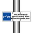 Privat. Widerrechtlich geparkte Fahrzeuge werden kostenpflichtig abgeschleppt!