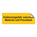 Einklemmgefahr zwischen Material und Pressbank