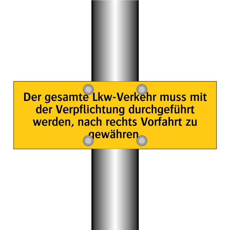 Der gesamte Lkw-Verkehr muss mit der Verpflichtung durchgeführt werden, nach rechts Vorfahrt zu gewähren.