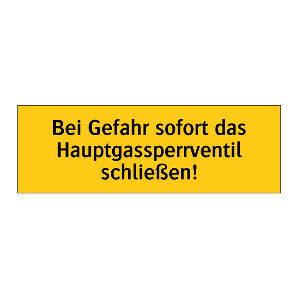 Bei Gefahr sofort das Hauptgassperrventil schließen!