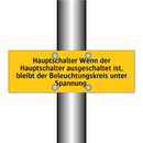 Hauptschalter Wenn der Hauptschalter ausgeschaltet ist, bleibt der Beleuchtungskreis unter Spannung.