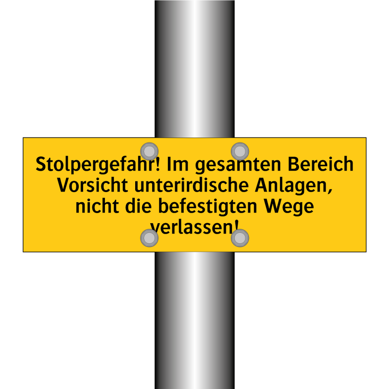 Stolpergefahr! Im gesamten Bereich Vorsicht unterirdische Anlagen, nicht die befestigten Wege verlassen!