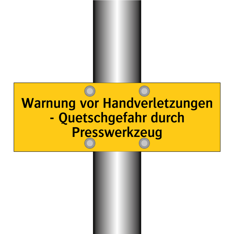 Warnung vor Handverletzungen - Quetschgefahr durch Presswerkzeug