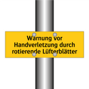 Warnung vor Handverletzung durch rotierende Lüfterblätter
