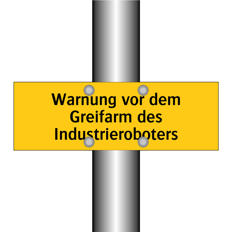 Warnung vor dem Greifarm des Industrieroboters