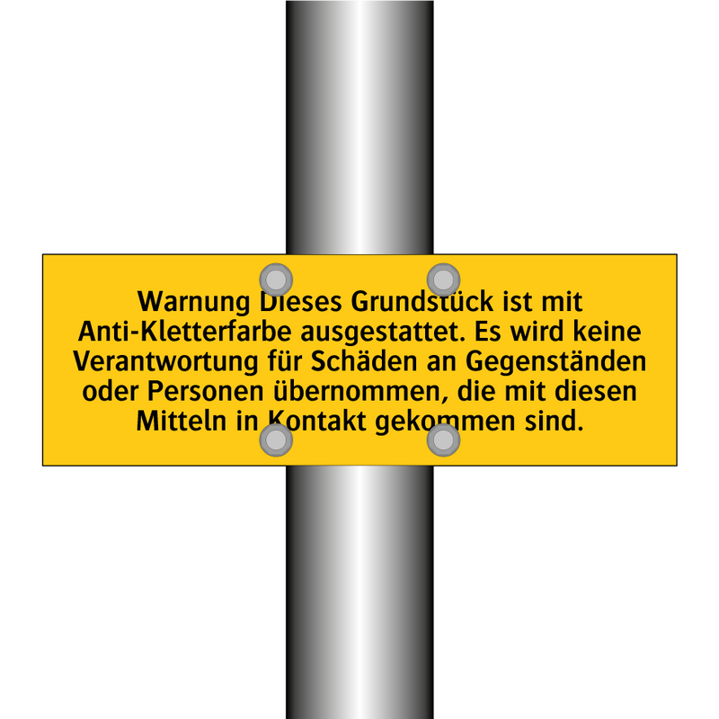 Warnung Dieses Grundstück ist mit Anti-Kletterfarbe ausgestattet. Es wird keine Verantwortung für Schäden an Gegenständen oder Personen übernommen, die mit diesen Mitteln in Kontakt gekommen sind.