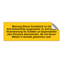 Warnung Dieses Grundstück ist mit Anti-Kletterfarbe ausgestattet. Es wird keine Verantwortung für Schäden an Gegenständen oder Personen übernommen, die mit diesen Mitteln in Kontakt gekommen sind.