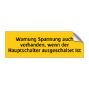 Warnung Spannung auch vorhanden, wenn der Hauptschalter ausgeschaltet ist