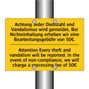 Achtung Jeder Diebstahl und Vandalismus /.../ - Attention Every theft and vandalism /.../