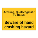Achtung, Quetschgefahr für Hände/.../ - Beware of hand crushing hazard