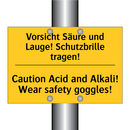 Vorsicht Säure und Lauge! Schutzbrille /.../ - Caution Acid and Alkali! Wear /.../