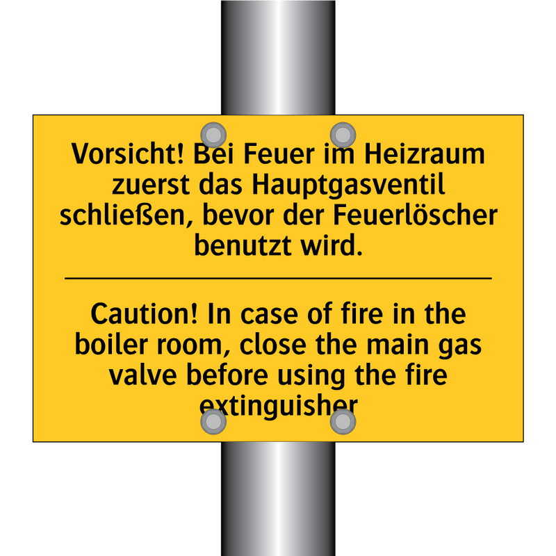 Vorsicht! Bei Feuer im Heizraum /.../ - Caution! In case of fire in the /.../