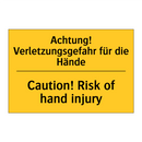 Achtung! Verletzungsgefahr für /.../ - Caution! Risk of hand injury