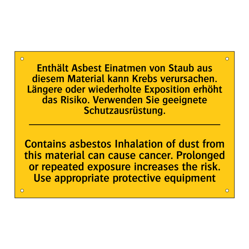 Enthält Asbest Einatmen von Staub /.../ - Contains asbestos Inhalation of /.../