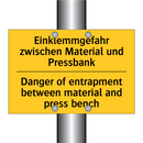 Einklemmgefahr zwischen Material /.../ - Danger of entrapment between material /.../