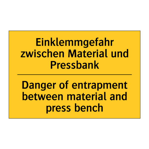 Einklemmgefahr zwischen Material /.../ - Danger of entrapment between material /.../