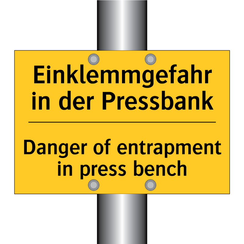 Einklemmgefahr in der Pressbank/.../ - Danger of entrapment in press /.../