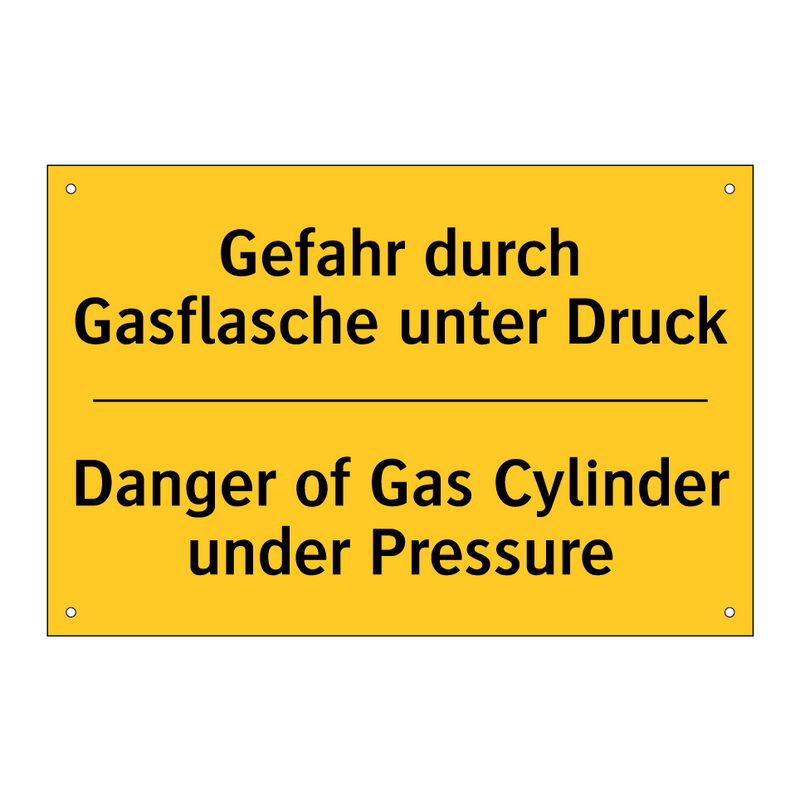 Gefahr durch Gasflasche unter /.../ - Danger of Gas Cylinder under Pressure/.../