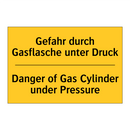 Gefahr durch Gasflasche unter /.../ - Danger of Gas Cylinder under Pressure/.../