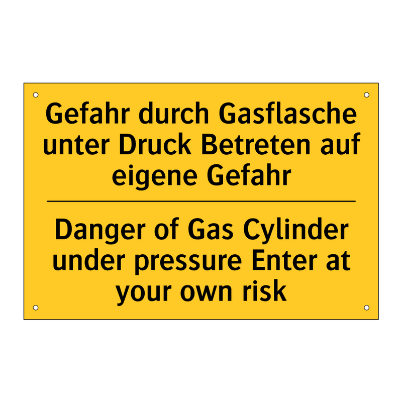 Gefahr durch Gasflasche unter /.../ - Danger of Gas Cylinder under pressure /.../