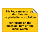 Für Reparaturen an der Maschine /.../ - For repairs on the machine, turn /.../