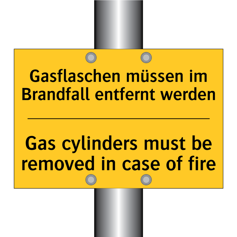 Gasflaschen müssen im Brandfall /.../ - Gas cylinders must be removed /.../