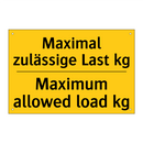 Maximal zulässige Last kg - Maximum allowed load kg