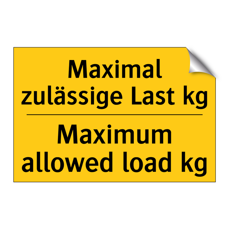 Maximal zulässige Last kg - Maximum allowed load kg