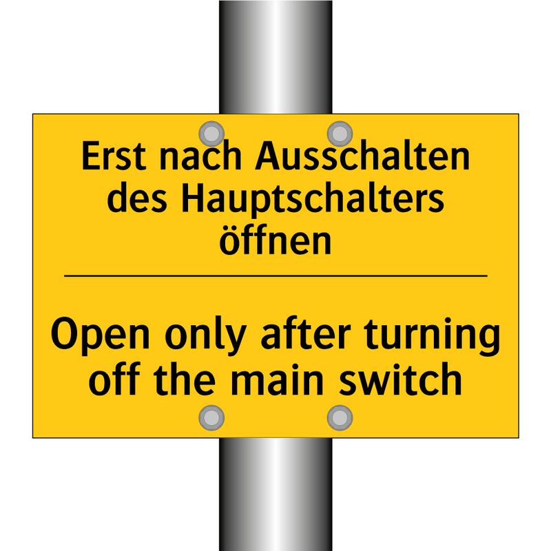 Erst nach Ausschalten des Hauptschalters /.../ - Open only after turning off the /.../