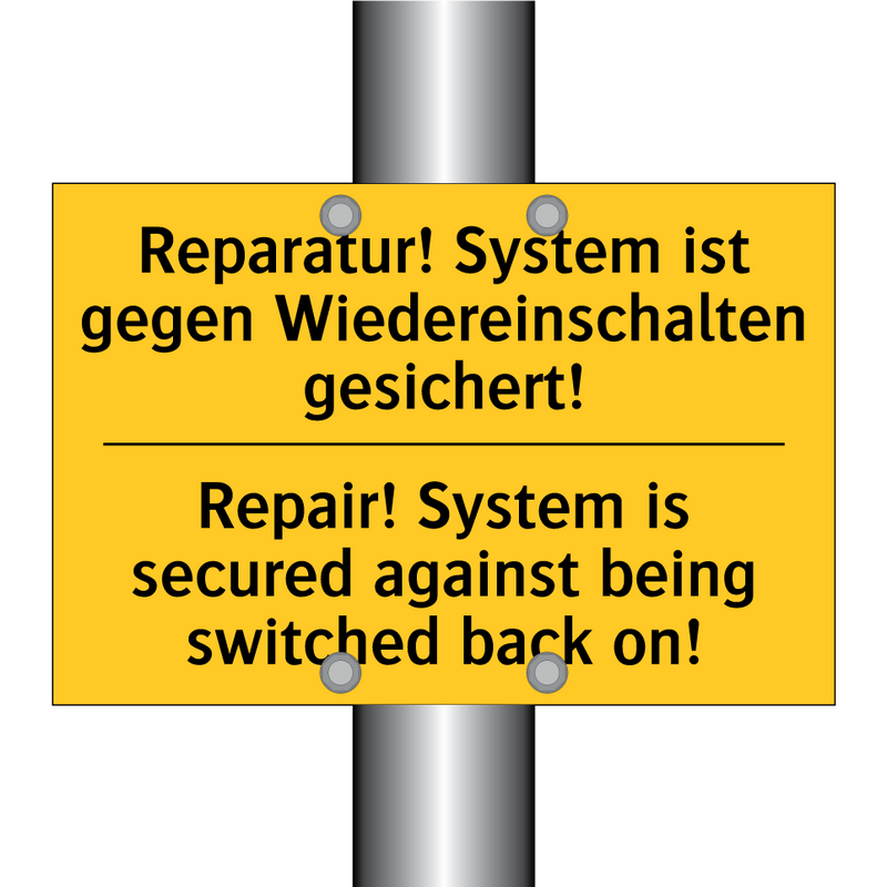 Reparatur! System ist gegen Wiedereinschalten /.../ - Repair! System is secured against /.../